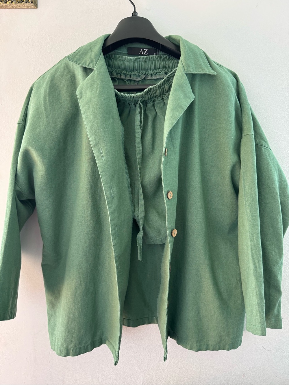 Women Cotton Set Suit Blazer 3/4 Sleeve & Elastic Waist Shorts With Pockets
